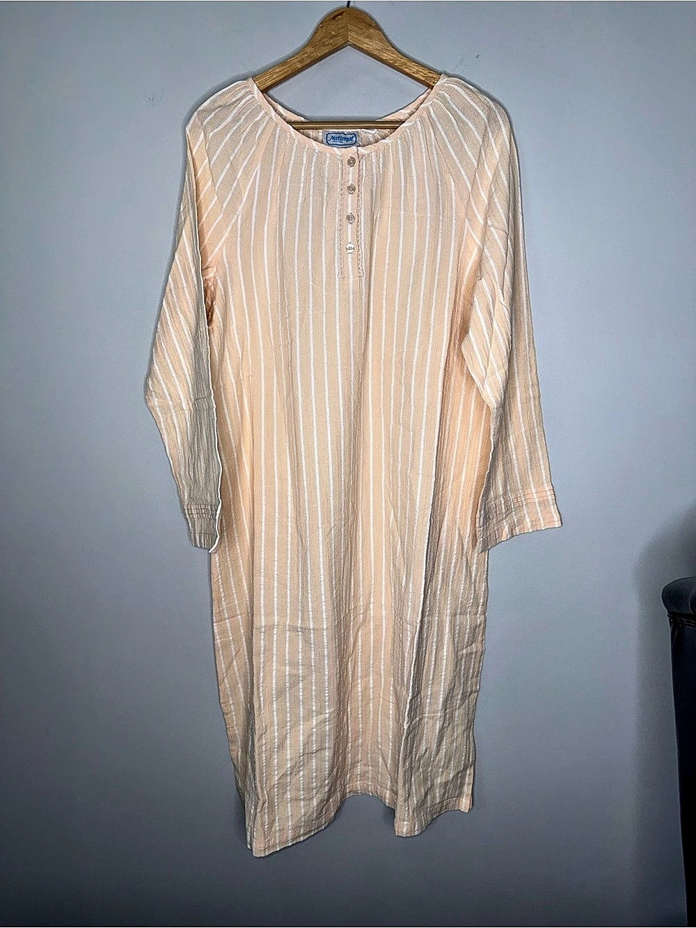 National Striped Cotton Midi Dress in Peach & White Womens Large NWT 100% Cotton